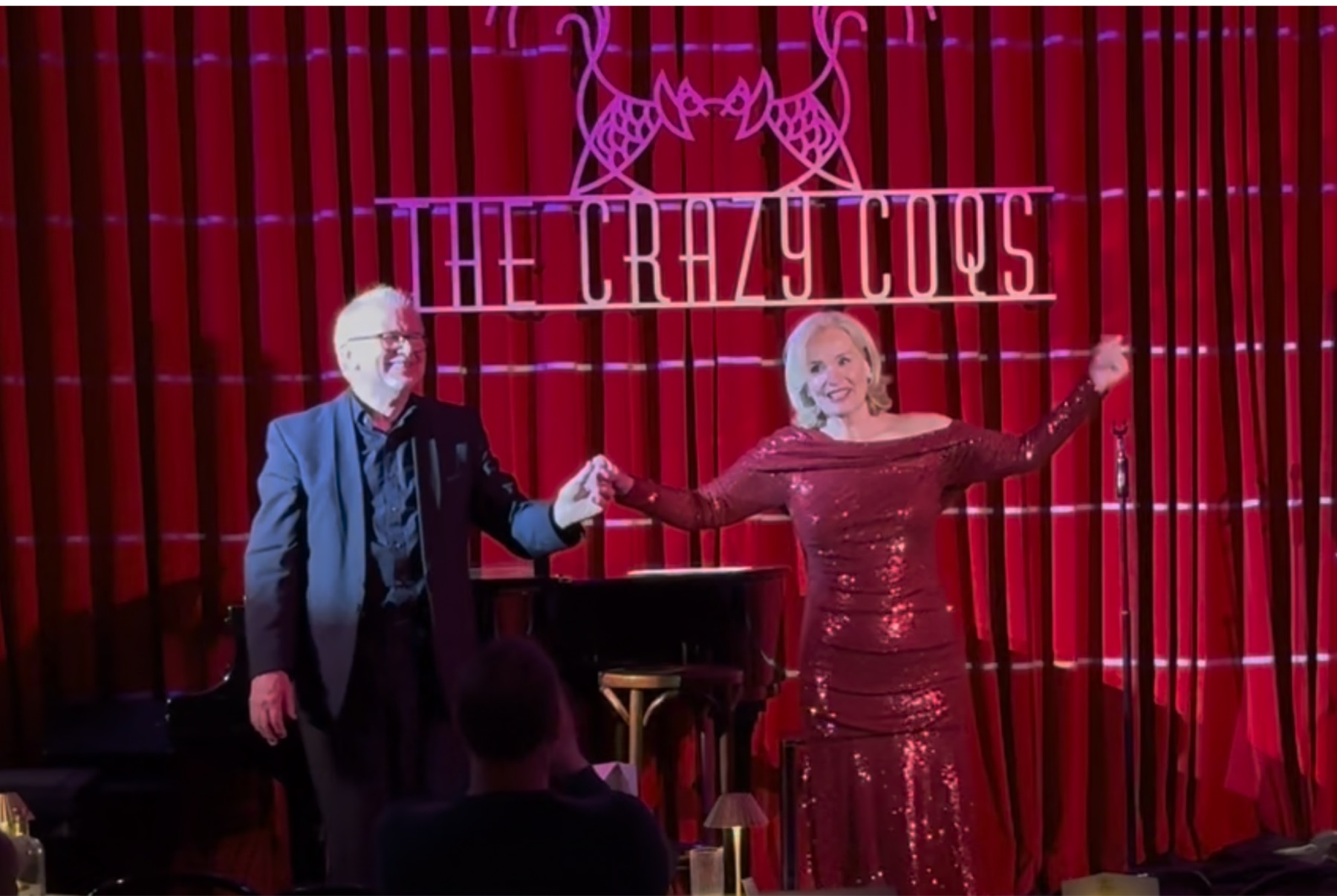 Tom Wakeley and Nicky Gayner taking a curtain call together at The Crazy Coqs